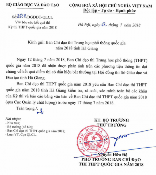 Bộ GD&ĐT yêu cầu rà soát vụ điểm thi 'bất thường' ở Hà Giang