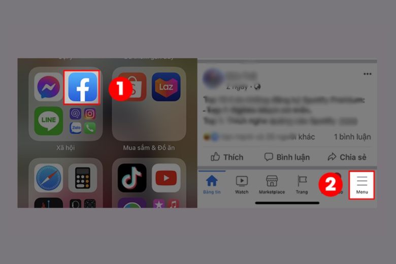Mở ứng dụng Facebook trên điện thoại và nhấn vào biểu tượng menu
